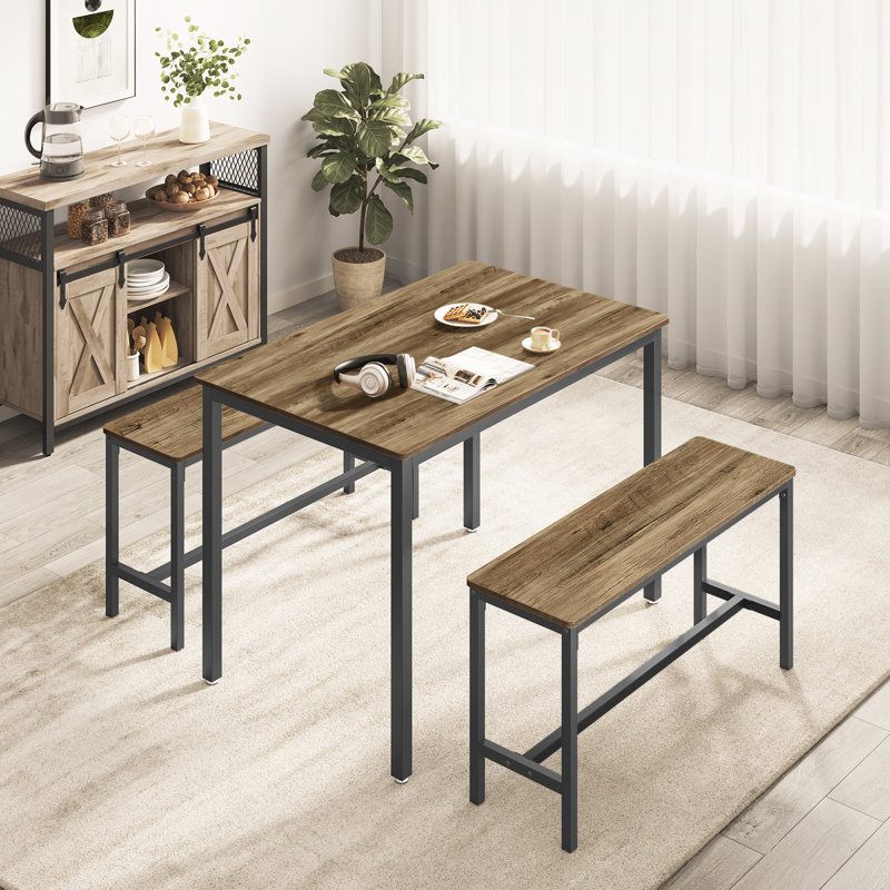 Franko 4 - Person Dining Set, Rustic Walnut/Black