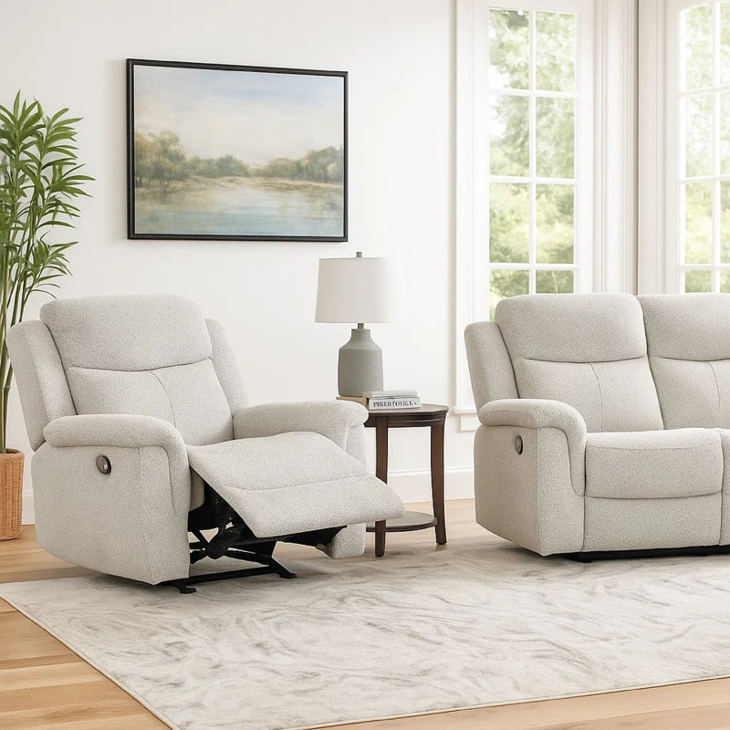 Fauteuil inclinable manuel oscillant Becy, accoudoirs rembourrés, gris clair