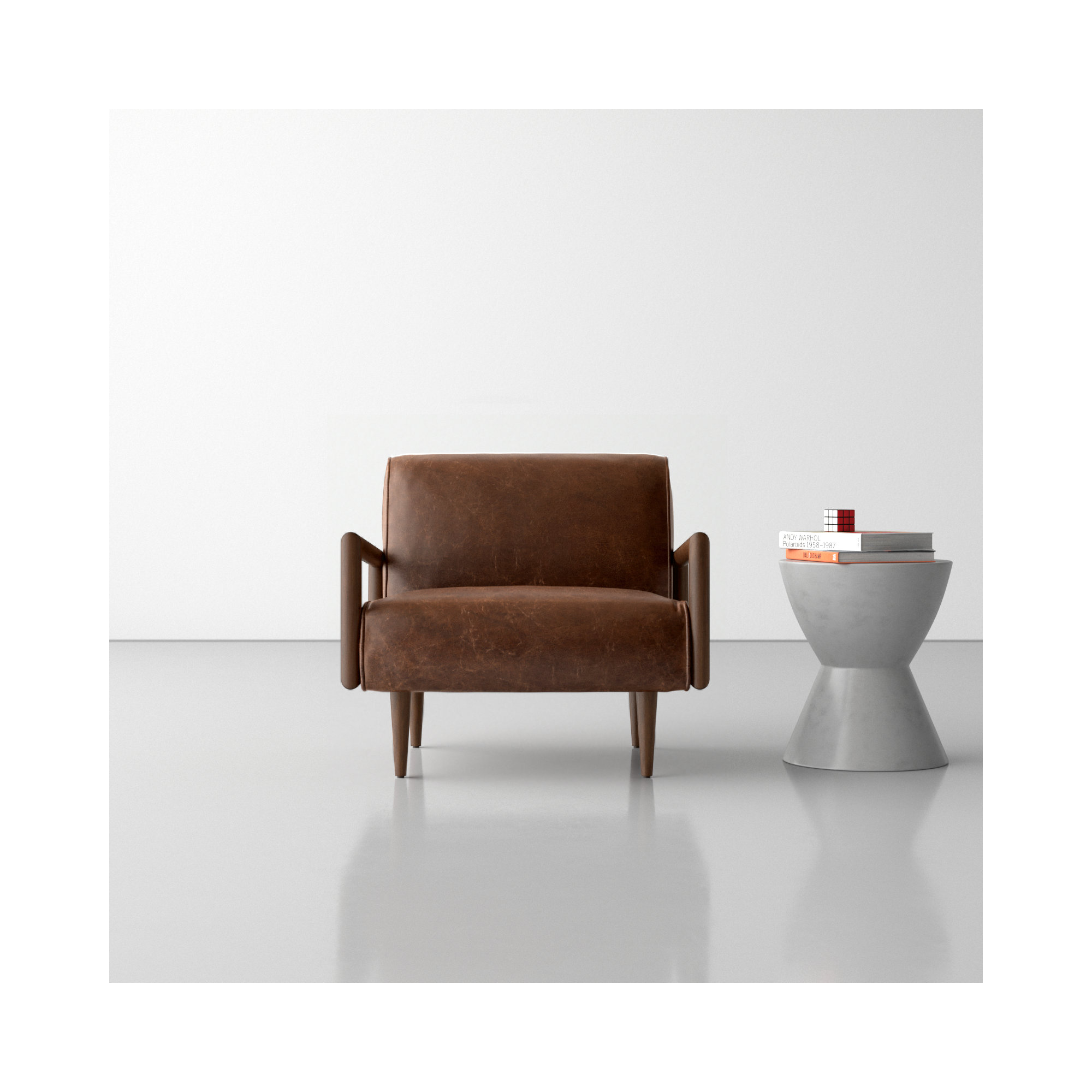 Elmire Upholstered Armchair, Chocolate Brown Genuine Leather
