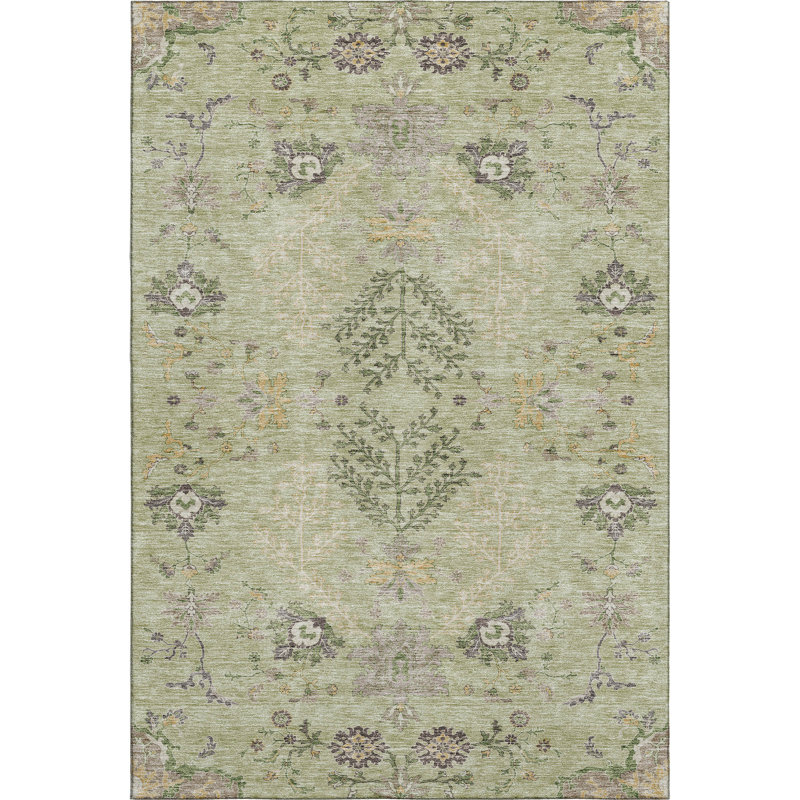 Premium Machine Washable Gurubaksh AMF1156 Floral Rug, Rectangle 8' x 10'