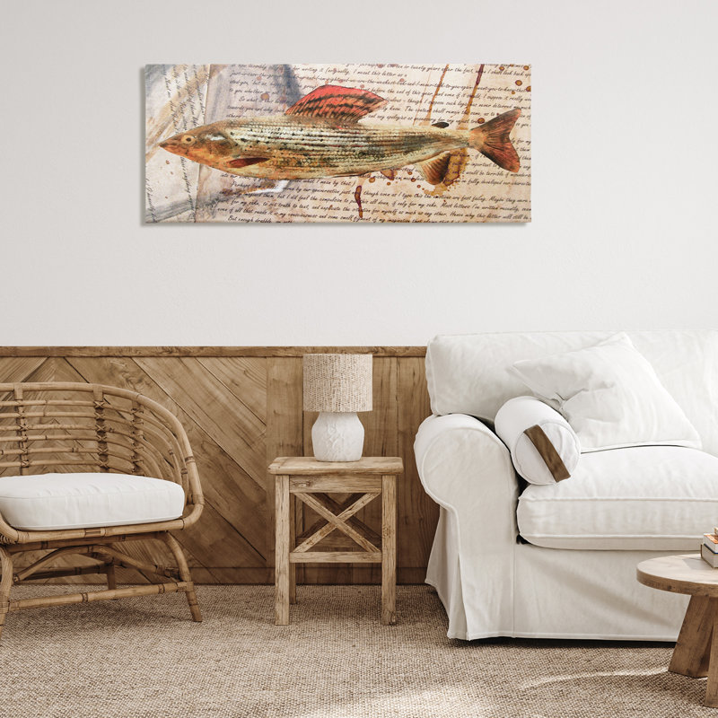 «Fish with Vintage Text» par Alonzo Saunders, H 20 po x l 48 po