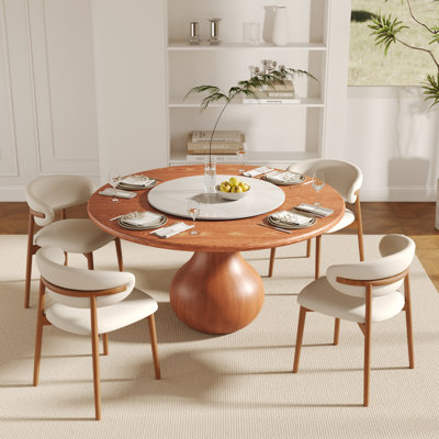 4/6/8 Person Solid Wood Dining Set With Lazy Susan