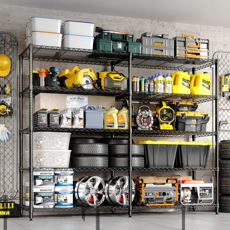 177.8cm H Storage Shelves 601 kg Metal Shelving, 177.8 cm Wide Wire Shelf 5-Tiers Storage Shelving Unit Heavy Duty, L-Shaped Wire Rack for Kitchen Office Pantry Garage