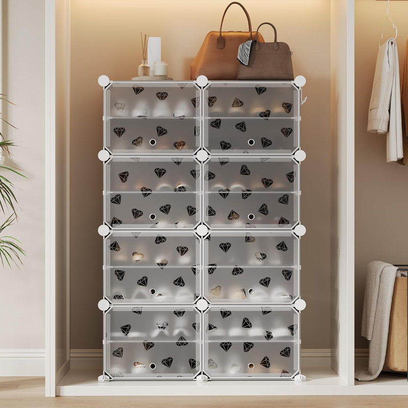 Expandable 8-Tier Shoe Rack Organizer with Door – Modular Shoe Storage Cabinet with PVC Shelves, Stackable, Dustproof, Space-Saving, Holds 32 Pairs, for Entryway, Hallway, Closet, Bedroom