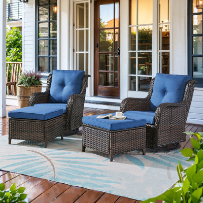 Deb 31" W Wicker Swivel Glider Chair with Ottoman and Cushions (Set of 2)