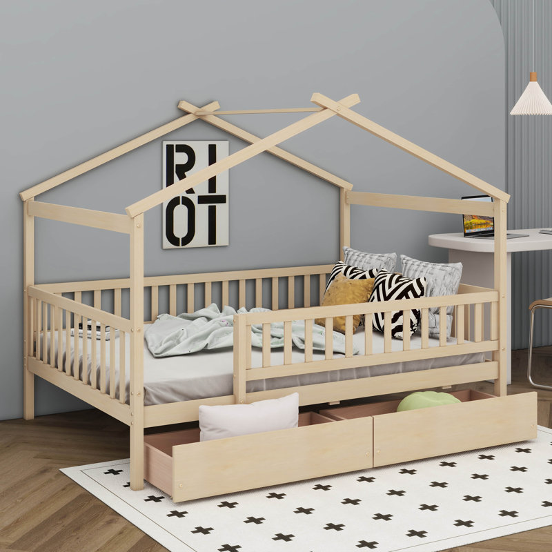 Lit simple en bois, Naturel, Twin
