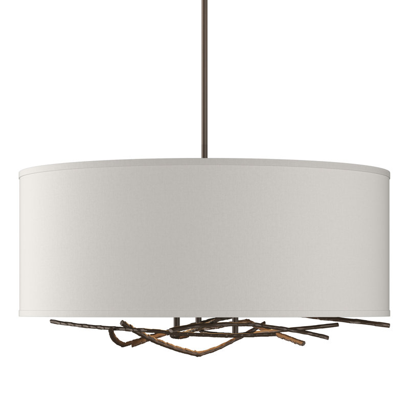 Brindille 3 - Light Drum Chandelier, Natural Anna, Translucent Bronze, 21.4" - 66.4"