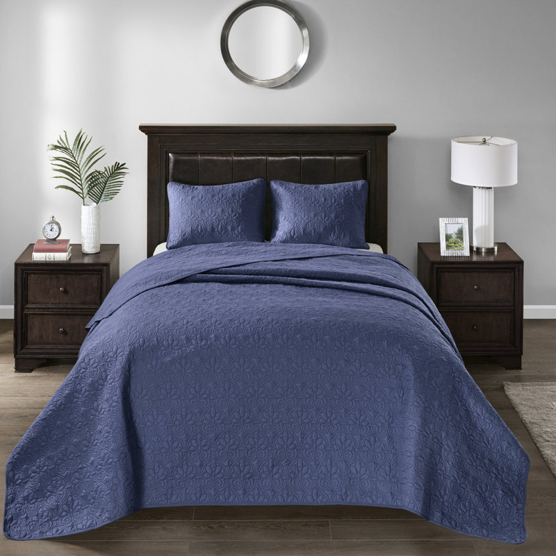 Couvre-lit réversible bleu marine simple - Rembourrage en coton prélavé pour une chambre douillette