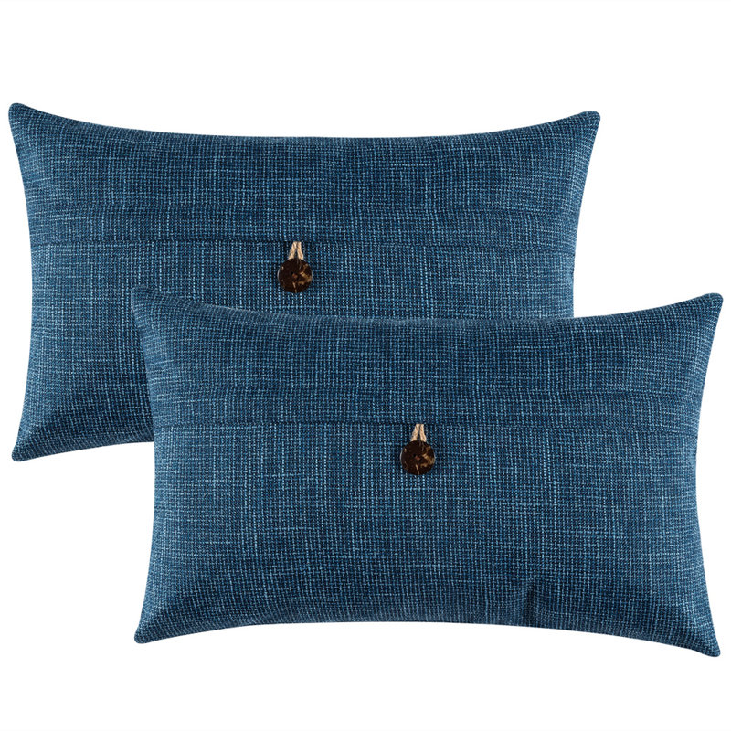 Buttons Cotton Blend Reversible Throw Pillow, Blue