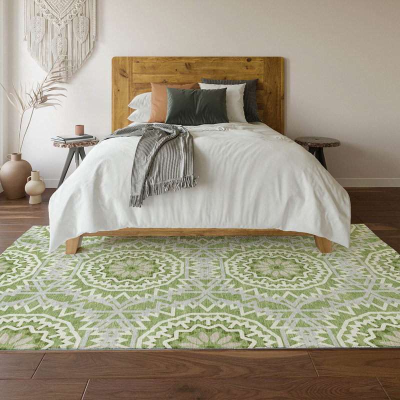 Premium Machine Washable Cerrito Green Rug, Rectangle 9' x 12'