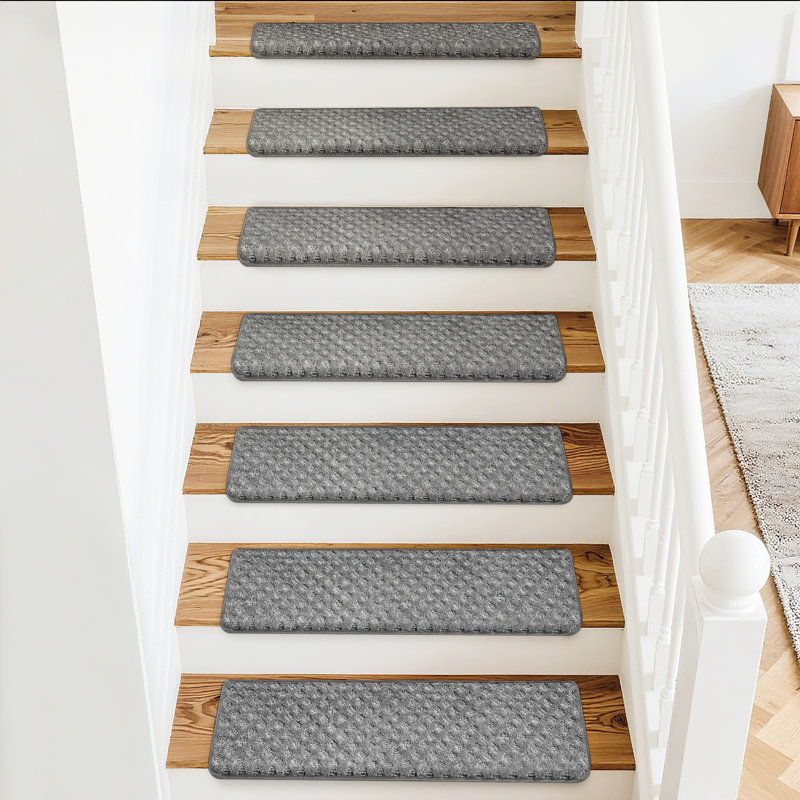 Tapis d'escalier bullnosés antidérapants, Mini treillis à losanges gris, 14