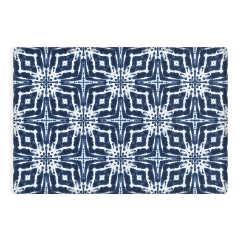 Tapis d'extérieur rectangulaire tissé à plat en polyester / chenille bleu floral, Rectangle 2 pi x 3 pi