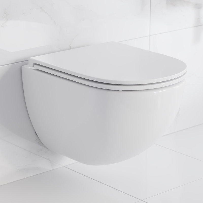 St. Tropez Wall-Hung Toilet Bundle 0.8/1.6 GPF Dual Flush With Flush Plate, Glossy White/Brass