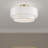 3 Light Soft Gold Large Semi-Flush With Hand Crafted Off-White Color Fabric Hardback Shades-360745742