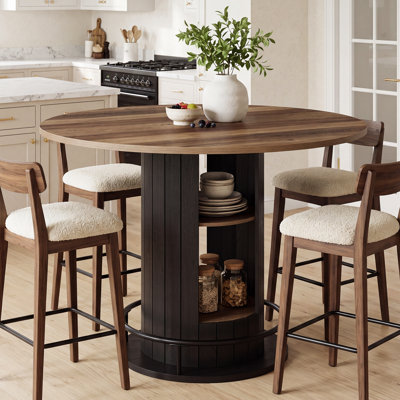 Table ronde de 47,24 po de hauteur, table bistro pour petits bars, salon, cuisine, brun et noir (table seulement)
