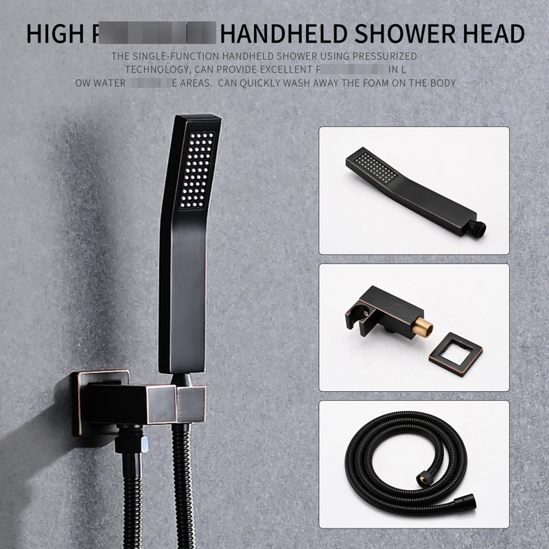 Oil-rubbed Bronze Shower With 10" Natural Rainfall Head And Handheld Wand For Bath Bathroom System & Faucet In Wall Mount