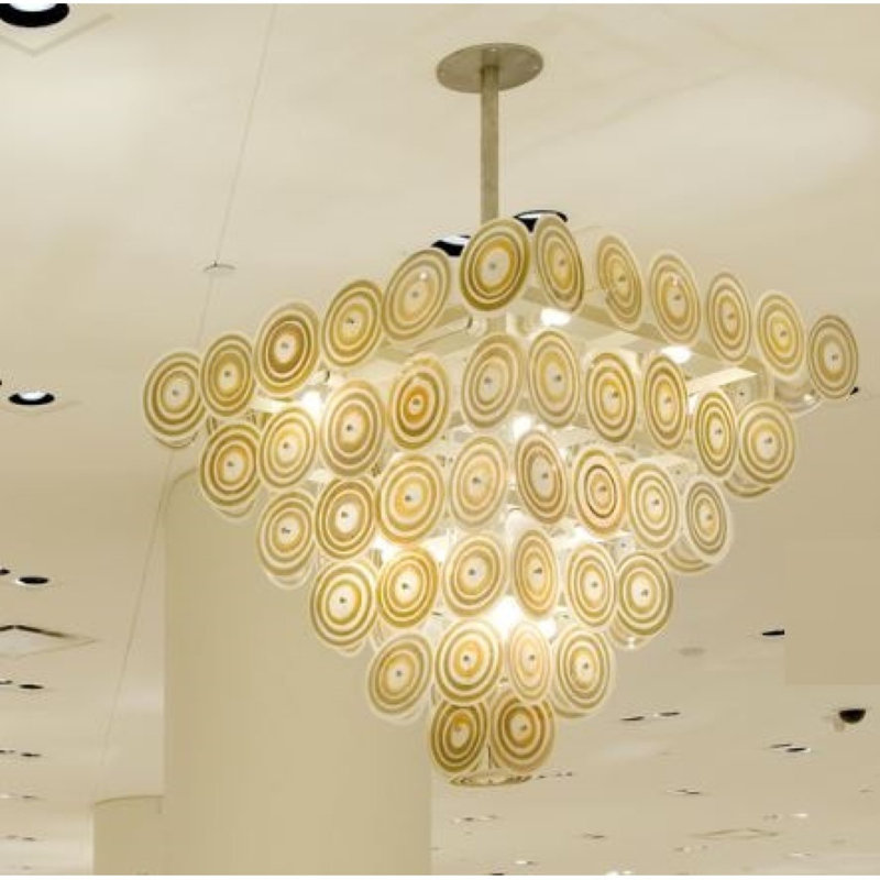 Lustre fantaisie en acier à 8 lumières Murana, 55" Width x 55" Depth x 44" Height, Ambre, Nickel poli