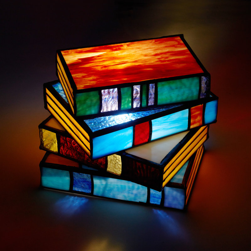 Latonna 5.75"H Multi-Coloured Book Stack Stained Glass Accent Lamp