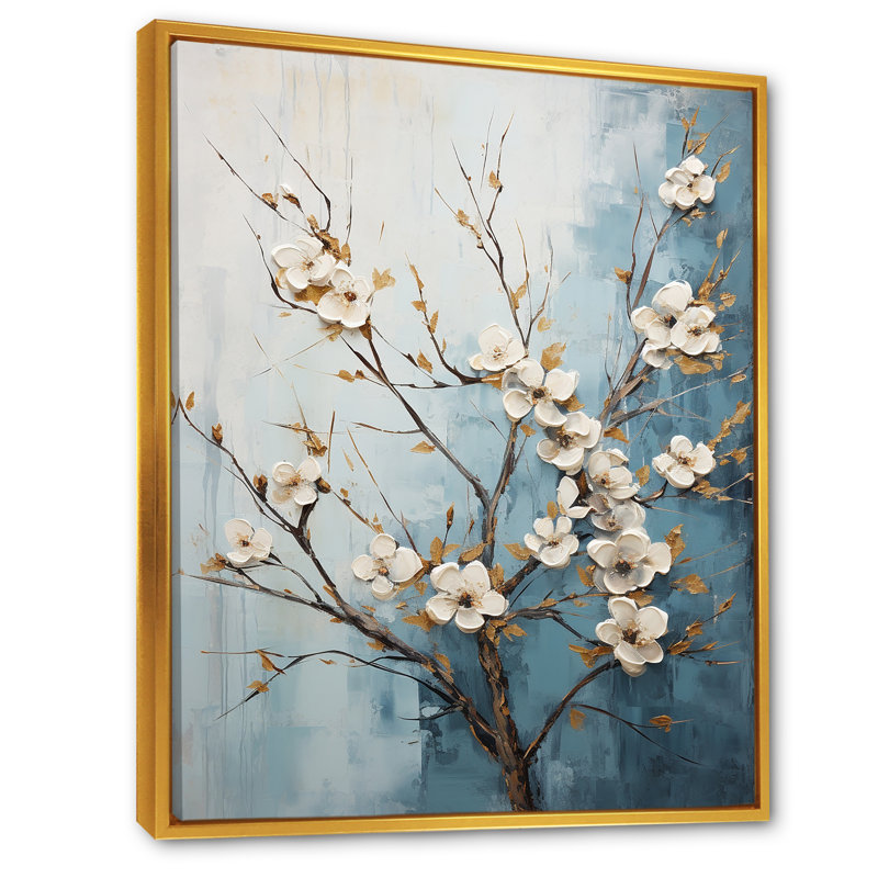 Reproduction sur toile White Dogwood Peacefulness III, Cadre flottant doré, H 44 po x l 34 po x P 1,5 po