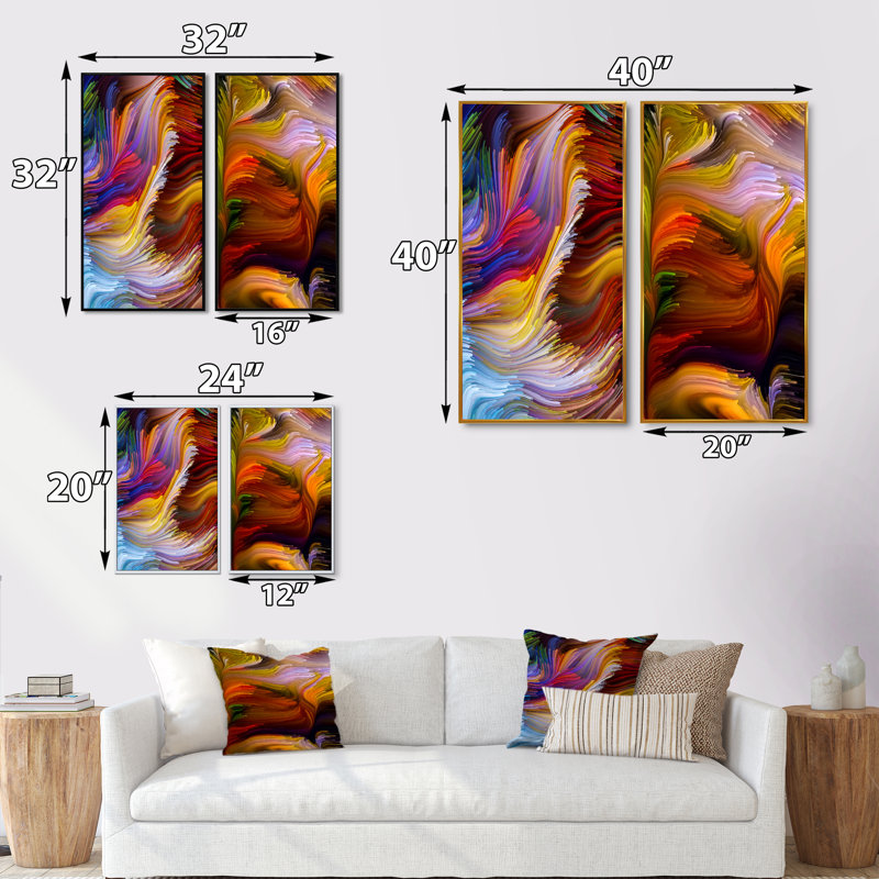 «Escape of Liquide Art VI», ensemble de 2 reproductions sur toiles, H 32 po x l 32 po x P 1 po, Cadre flottant doré