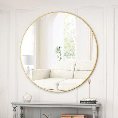 Miroir de salon 39 po avec cadre en métal doré - Habillage mural rond pour salle de bain et chambre à coucher