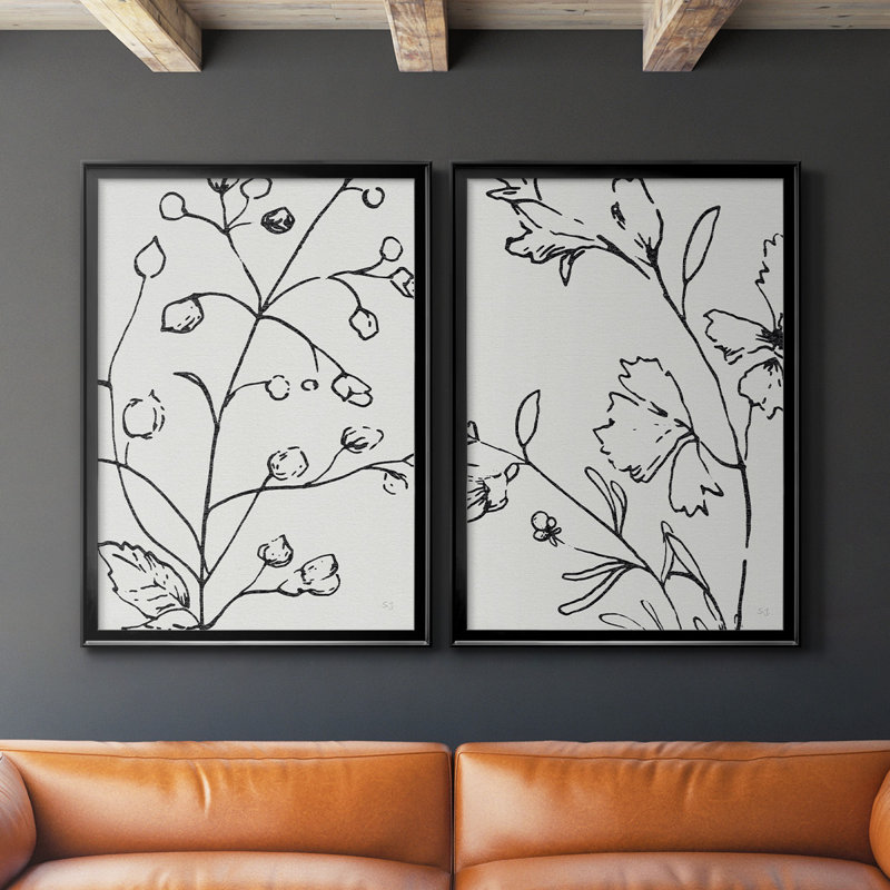 " Botanical Sketch I Premium " 2 - Pieces, Black, 36.5" H x 53" W x 1.25" D