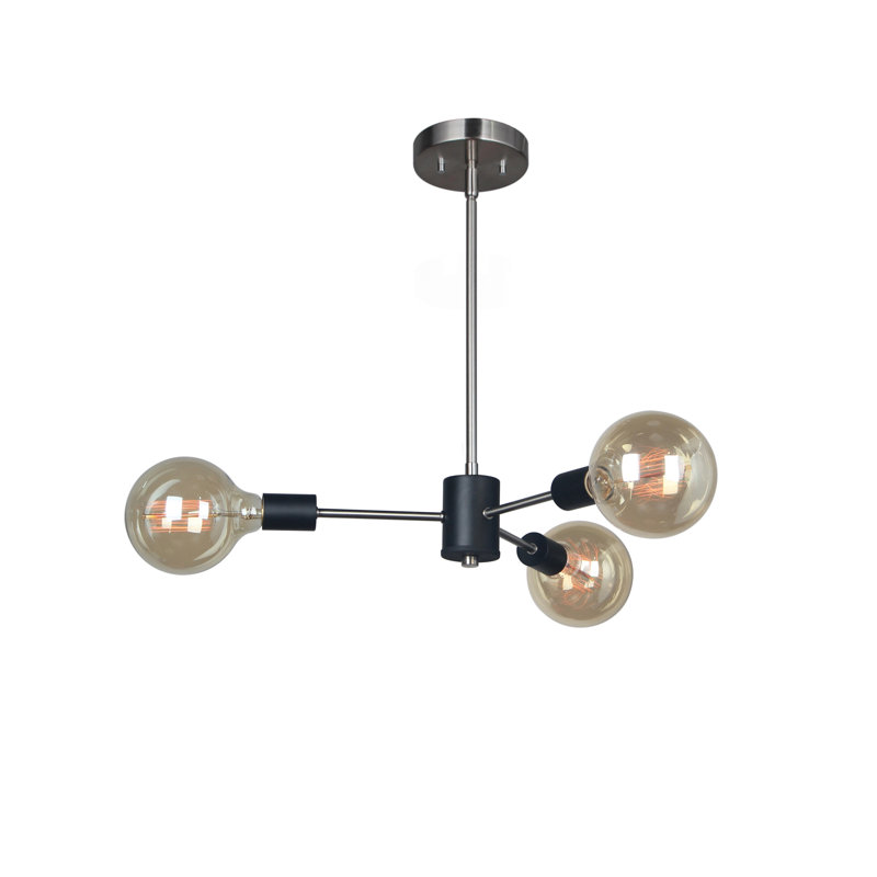 Lustre sphérique Spoutnik 3 lumières Clopton, Satin Nickel / Matt Black, G125