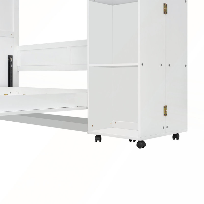 Grand lit escamotable mural avec portes de rangement, Blanc
