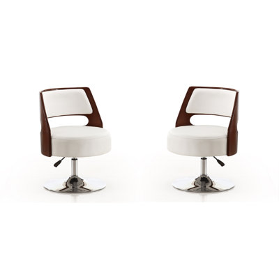 Salon Modern Vegan Leather Upholstered Metal Swivel Barrel Chair in White