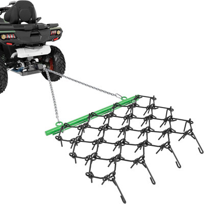 Heavy Duty Chain Drag Harrow for ATV – 4x4 FT, 1/2" Tines, Fixed Cylinder, Durable for Grading, Soil Prep & Pasture – Green