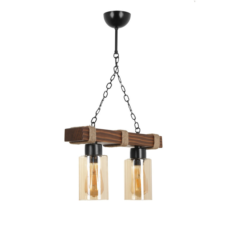 Luminaire suspendu cylindrique pour îlot de cuisine à 2 lumières avec accents en fer forgé Mattias
