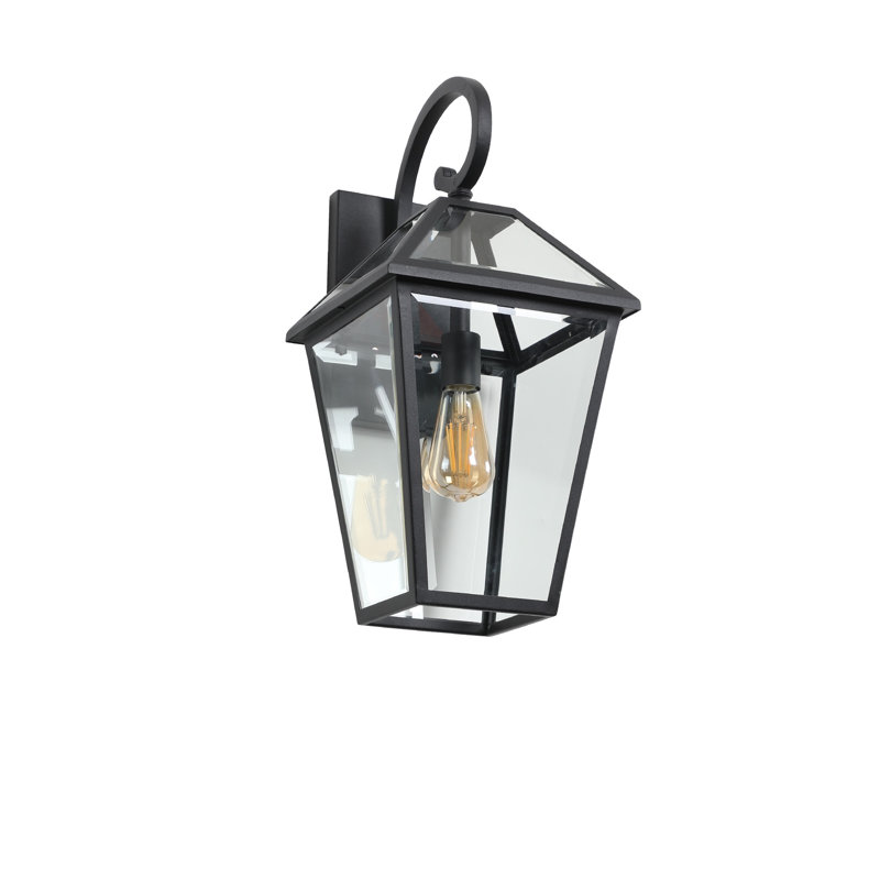 Lanterne murale d'extérieur noire 21 po - Luminaire de véranda de style campagne moderne avec panneaux en verre transparent