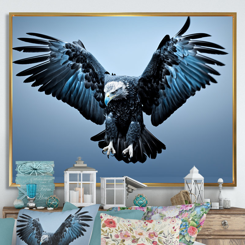 Décoration murale aigle puissant et audacieux I - Aigle, H 34 po x l 44 po x P 1,5 po, Cadre flottant doré