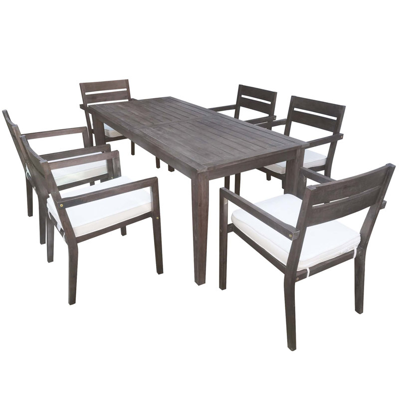 Table et chaises de salle à manger en bois d'acacia, Gris