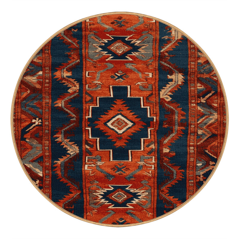 Tapis brun turc lavable à la machine, Rond 5 pi