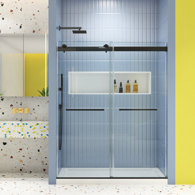 Matted Black Bypass Shower Door - 5/16" Tempered Glass, Easy To Clean, Soft Close, Explode Film Glass Sliding, Black, Leakage, Safe