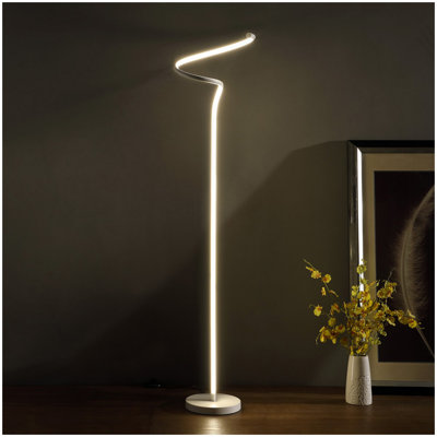 52.5-Inch LED Matte White Curvilinear S-Curve Spiral Tube Angled Floor Lamp