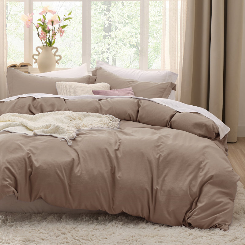 Bedsure Microfiber Duvet Cover Queen Size - Prewashed Cotton-Like Extra Soft Bedding Set (Set of 3), Khaki