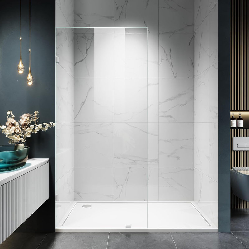 Panneau de douche fixe en verre sans cadre avec pinces, Chrome brossé