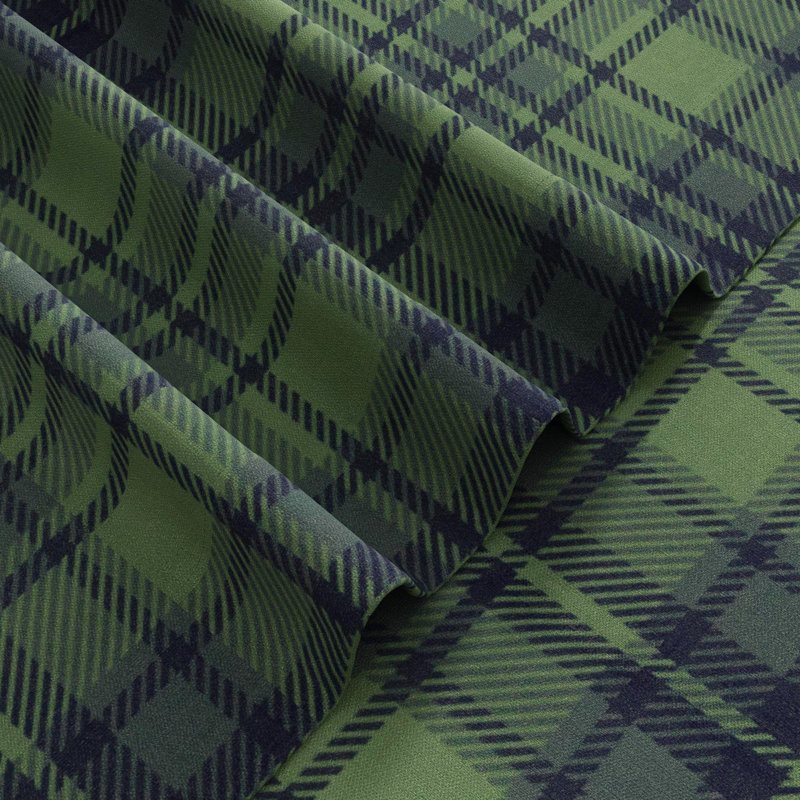 TWOPAGES Unlined Plaid Curtain Gingham Faux Linen Pinch Pleat Curtain, 26" W x 90" L, Evergreen