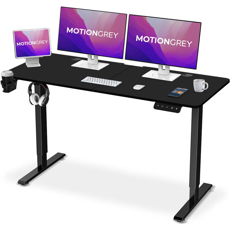 Bureau debout électrique en L, Noir / Noir, 55 po x 24 po