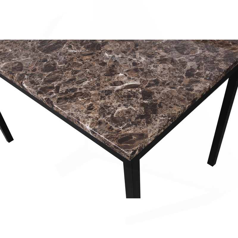 Ensemble 5 pièces de coin-repas en métal avec plateau en faux marbre stratifié, noir