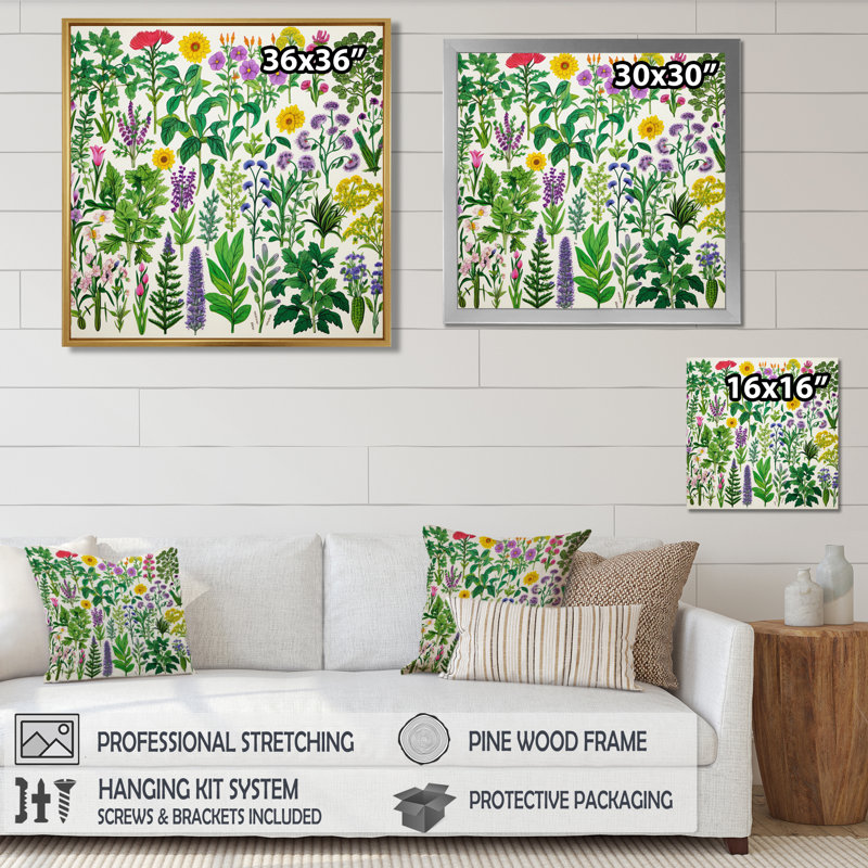«Collage of Blooming Spring Flower - Wildflowers», reproduction d'art murale, Toile encadrée flottée blanche