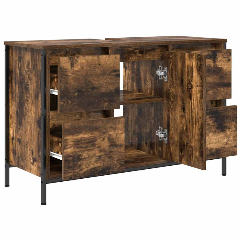 90mm Single Bathroom Vanity with Basin, Smoked Oak