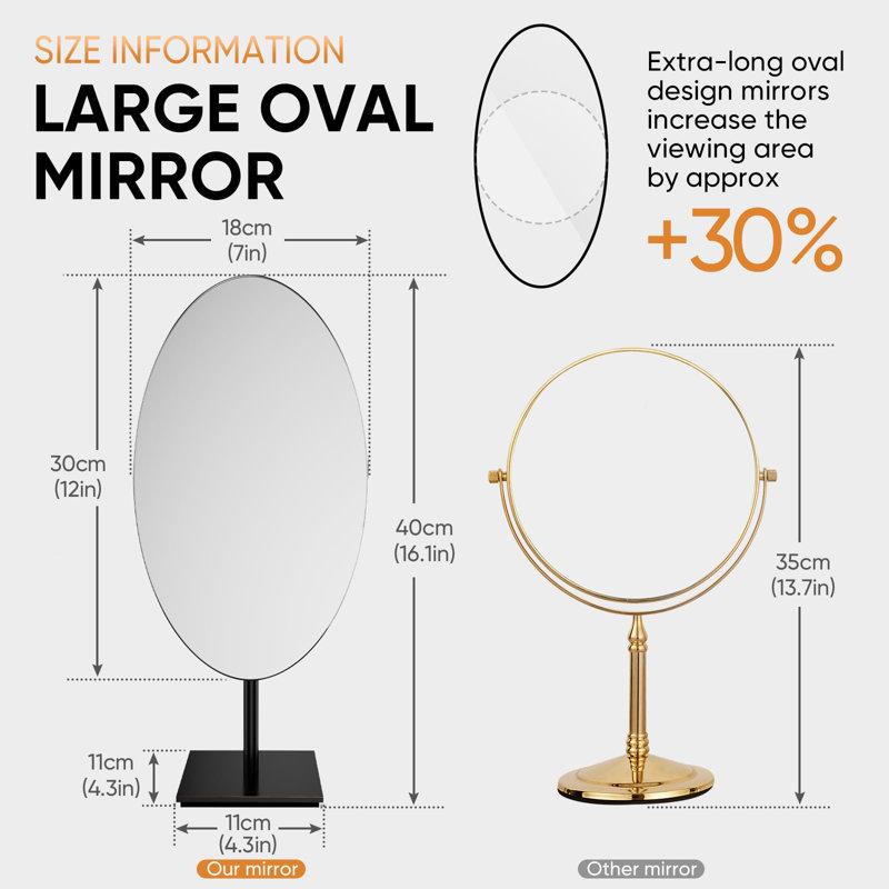 Grand miroir de coiffeuse ovale de table, miroir de maquillage avec support Luxures (bronze huilé)