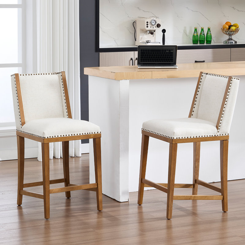 Ensemble de 2 tabourets de bar en bois massif Farmhouse, Blanc