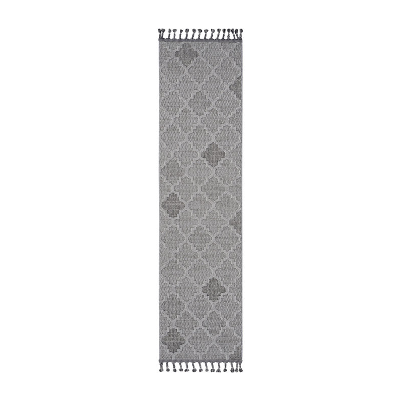 Collection White / Grey / Trellis Indoor / Outdoor Rug, Runner 2'2" x 8'