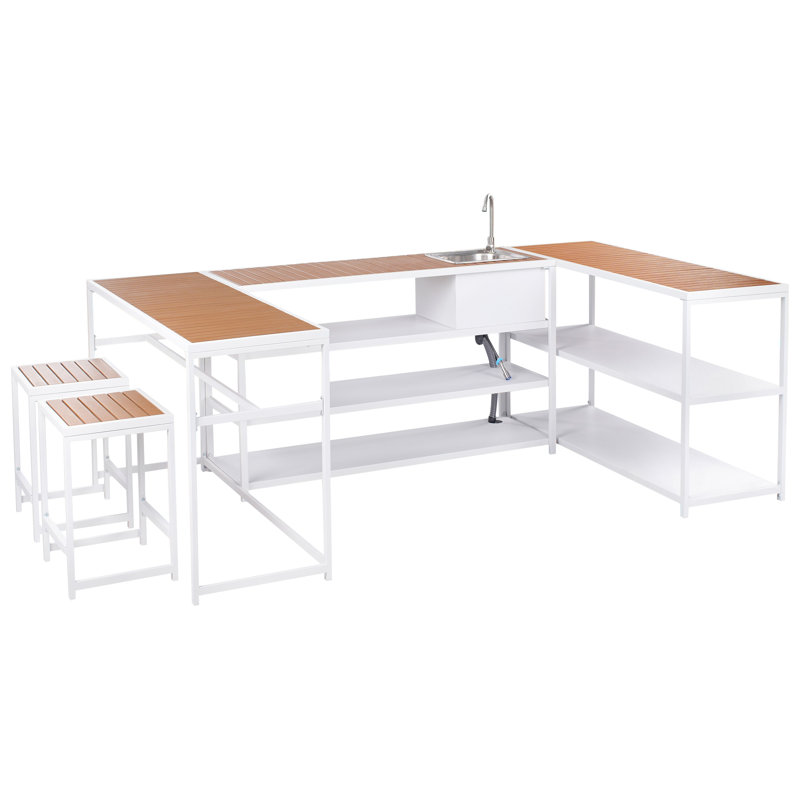 Outdoor Kitchen Set with Sink AVETRANA Metal White