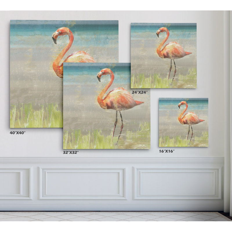 Flamant rose II - reproduction d'art sur papier, H 40 po x l 40 po x P 1,5 po, Toile tendue