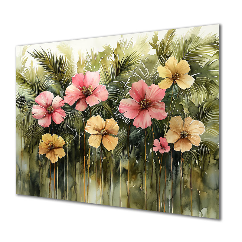 «Tropical Hibisuc In A Spring Symphony II», reproduction d'art traditionnelle en métal, art mural en métal Hibiscus